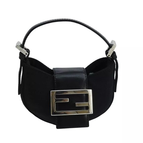 FENDI Mini Croissant Hand Bag Nylon Black Silver Auth - Picture 3 of 15